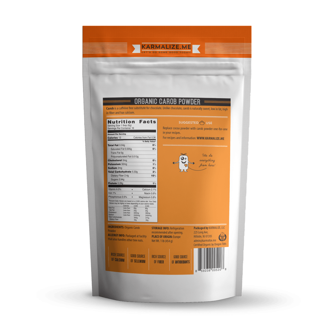 Organic Carob Powder - Back panel