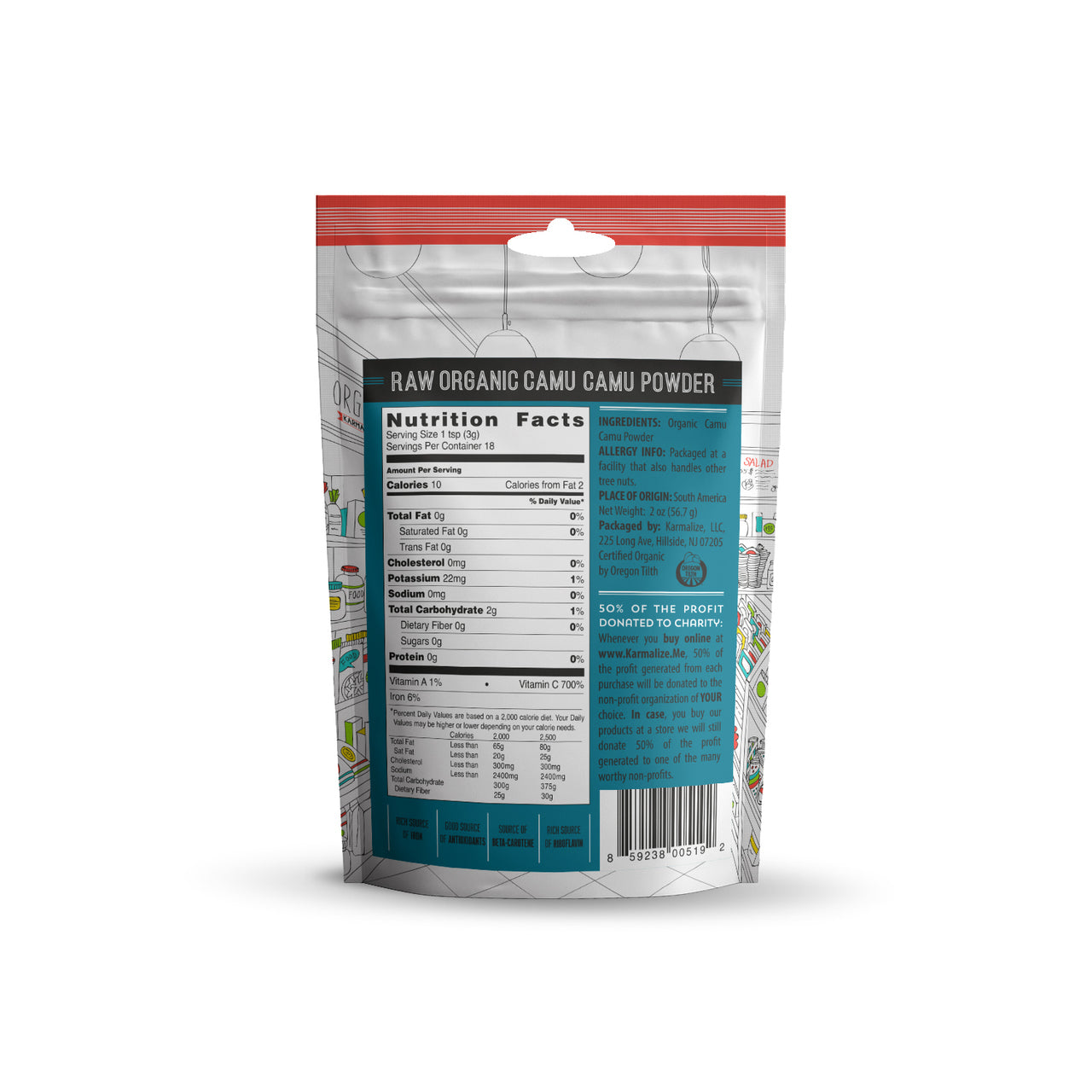 Raw Organic Camu Camu Powder - Back panel