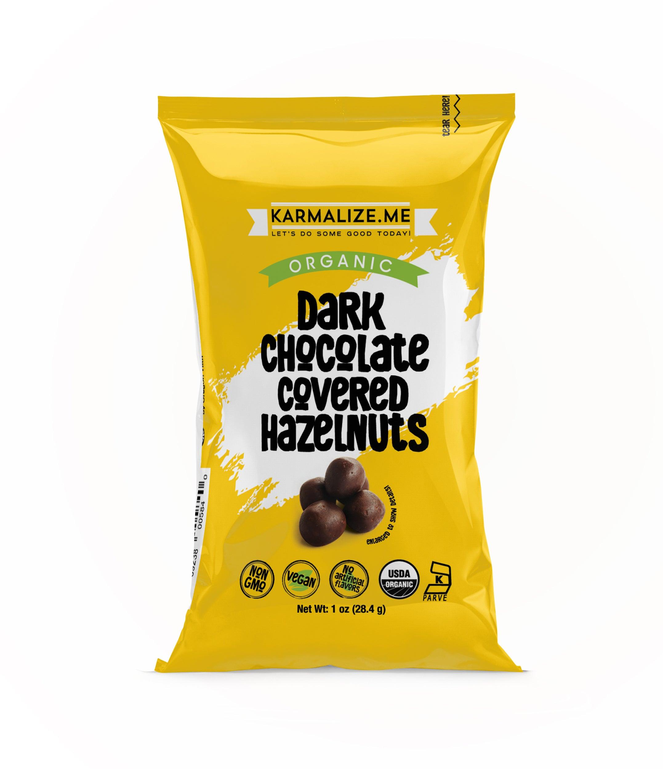 1 oz. Organic Vegan Dark Chocolate Covered Hazelnuts - Pack of 6