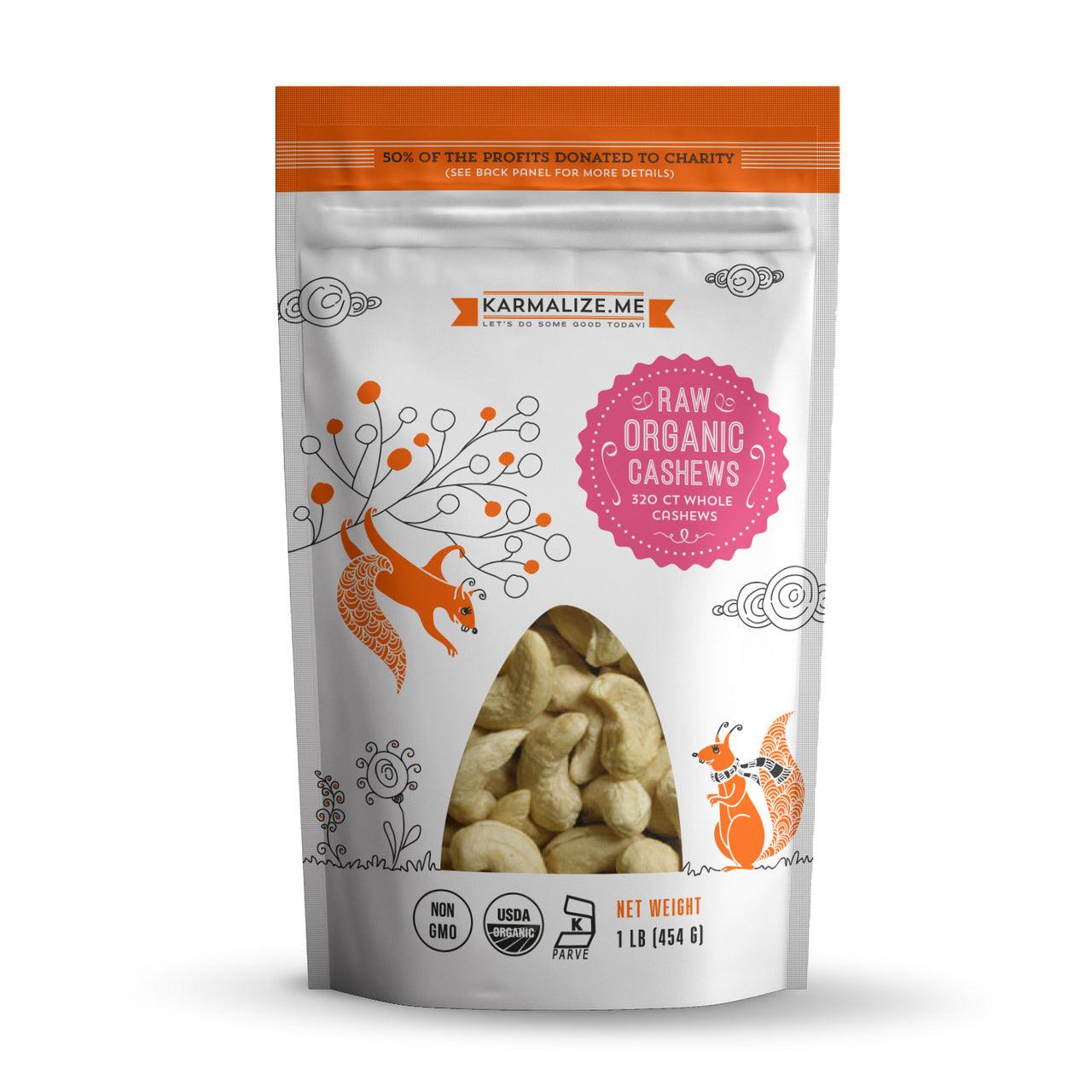 100% Raw Organic Cashews, Whole - 1lb.