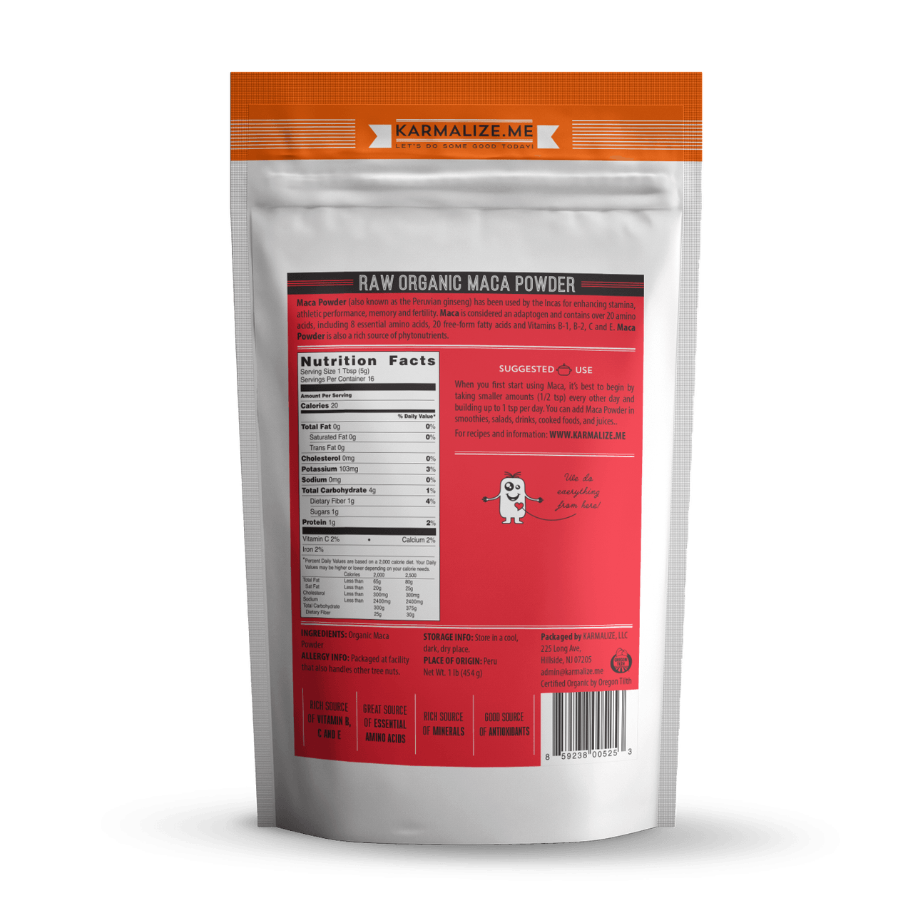 Organic Raw Maca Powder - Back panel