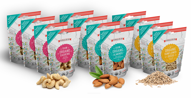 Snack Pack Size - 4 packs each of - 2 oz. Organic Almonds, 2 oz. Organic Cashews & 2 oz. Sunflower (total 12 packs).