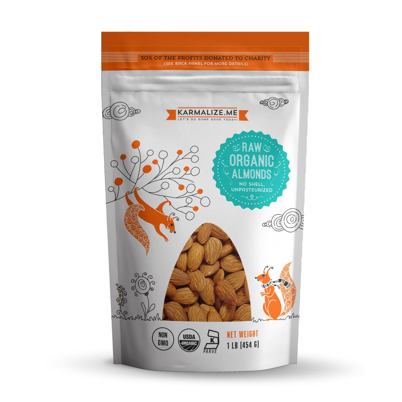 100% Organic Raw Almonds, Whole - 1lb.