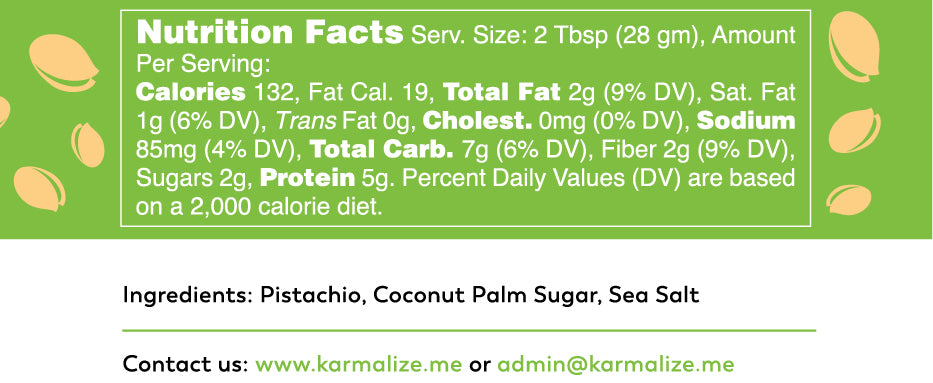 Pistachio Butter - Freshly Made - Nutritional Panel