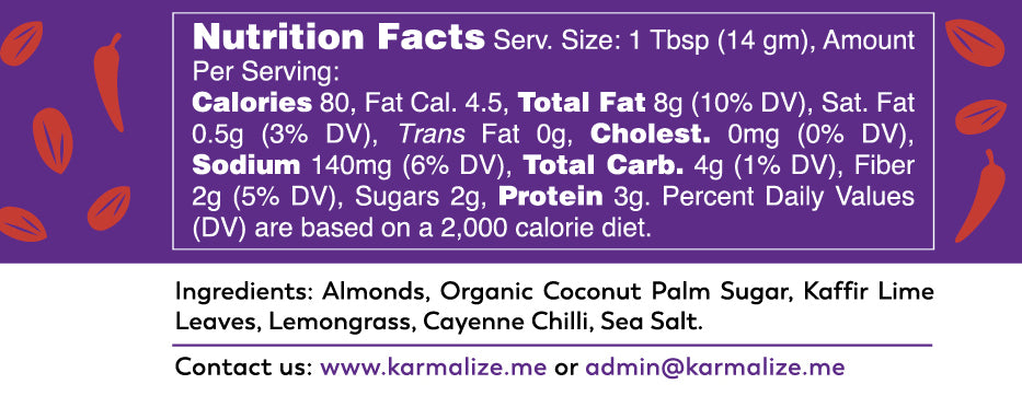 Vegan Spicy Thai Almond Butter - Nutrition Fact