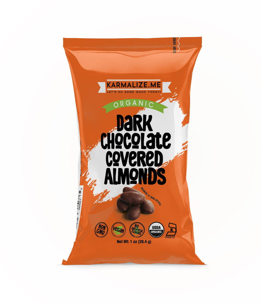 1 oz. Organic Vegan Dark Chocolate Covered Almonds - Pack of 6.