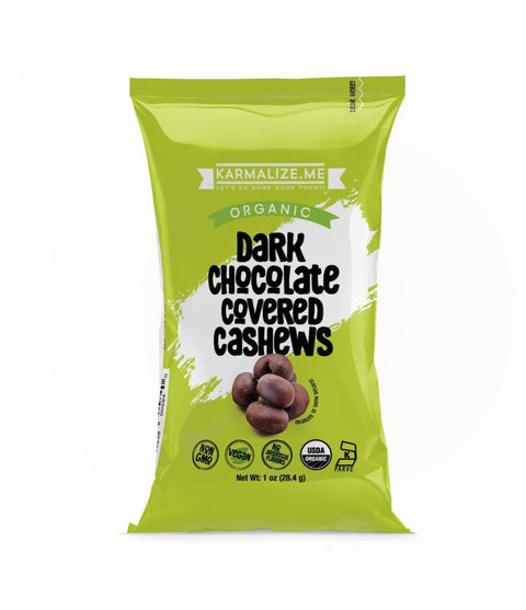 1 oz. Organic Vegan Dark Chocolate Covered Cashews - Pack of 6.