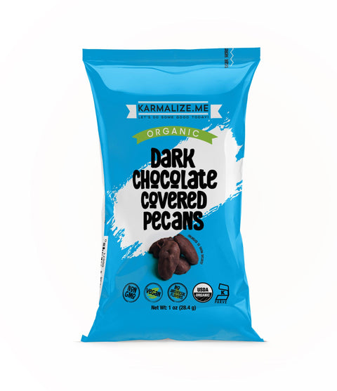 1 oz. Organic Vegan Dark Chocolate Covered Pecans - Pack of 6.