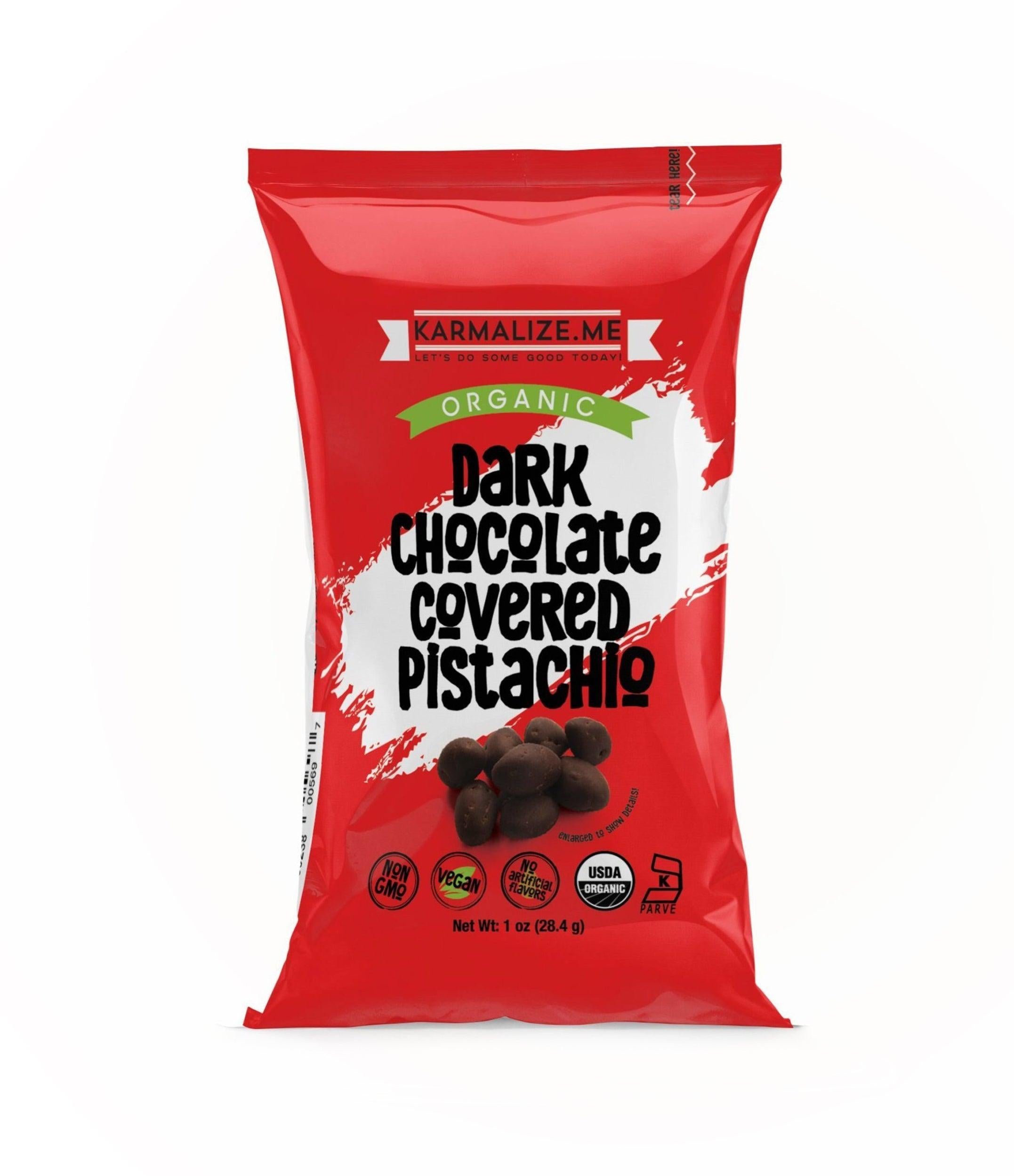 1 oz. Organic Vegan Dark Chocolate Covered Pistachio - Pack of 6.